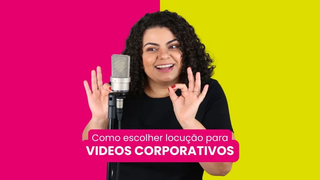 Imagem da Flávia interpretando na frente do microfone, fazendo uma locução profissional para vídeos corporativos
